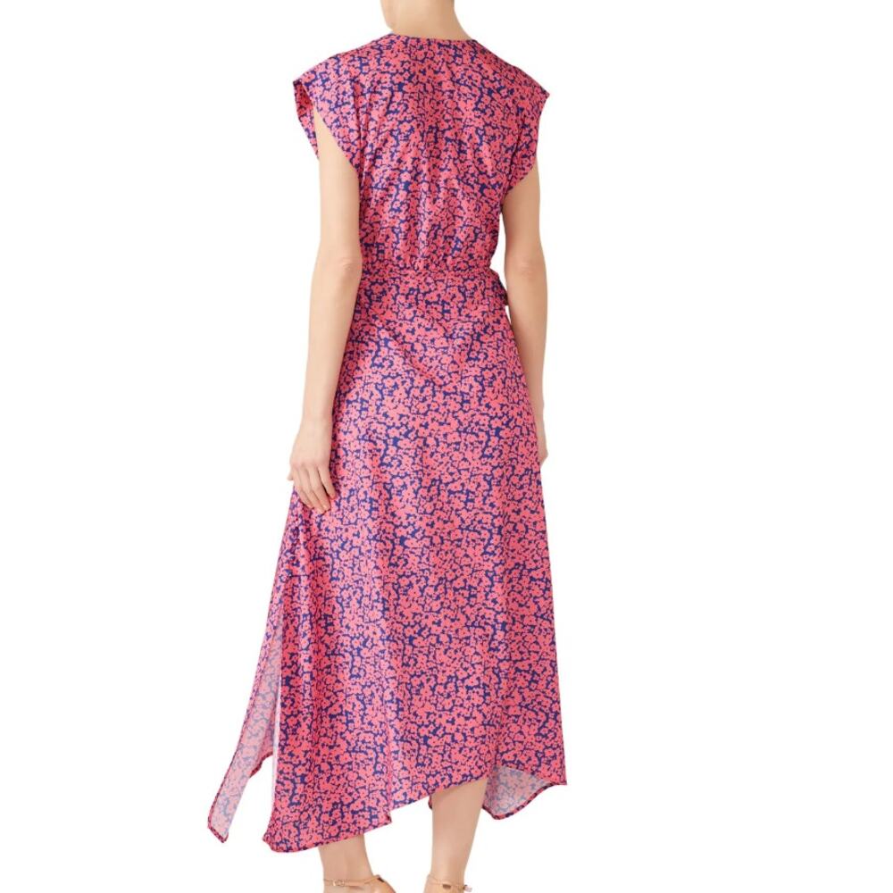 Derek Lam Pink Blue Floral Midi Dress MEDIUM Fit Flare Lightweight Designer $175 - Picture 3 of 12